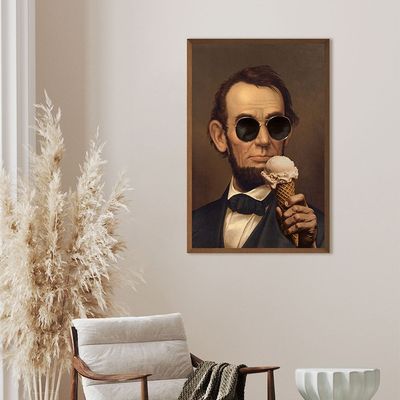 Latin Mr.Lincoln With Ice Cream Print Framed Canvas 40X60
