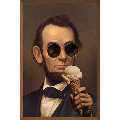 Latin Mr.Lincoln With Ice Cream Print Framed Canvas 40X60