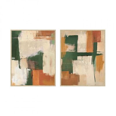Marrakech Moss 2 Piece Handpainted Wall Art Set 40X50Cm