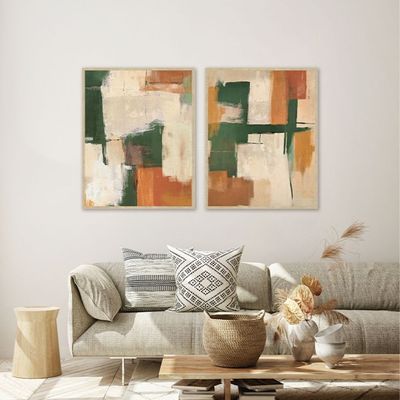 Marrakech Moss 2 Piece Handpainted Wall Art Set 40X50Cm