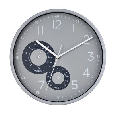 Sazwa Round Wall Clock With Thermometer and Hygrometer Grey 30x4.7Cm 