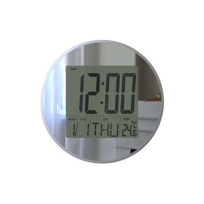 Sazwa Round LCD Clock with Calendar & Alarm Silver 25x25x2.8Cm 
