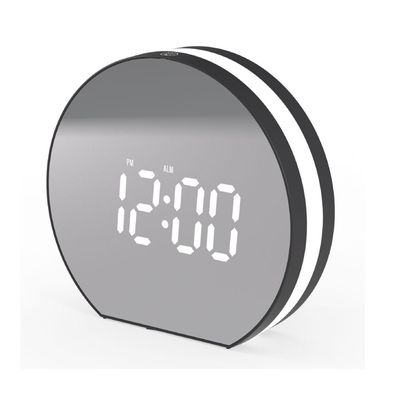 Sazwa Round LED Mirror Clock with Thermometer & Alarm Black 13x12x3.4Cm 