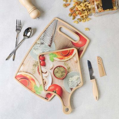 2 Pcs Cutting Board W/ Knife Asst 4 Colors