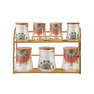 Life Smile 7 Pcs Kitchen Canister Set W/ Stand Ll 5C