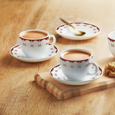 Larah Plano Royal Brown Cup And Saucer 6Pc Set - 22Cuprb