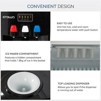 Crownline WD-232 Top Loading (Normal, Cold, & Hot) Water Dispenser w/ Built-In Ice Maker, Ice making capacity: 12kg/24Hrs.