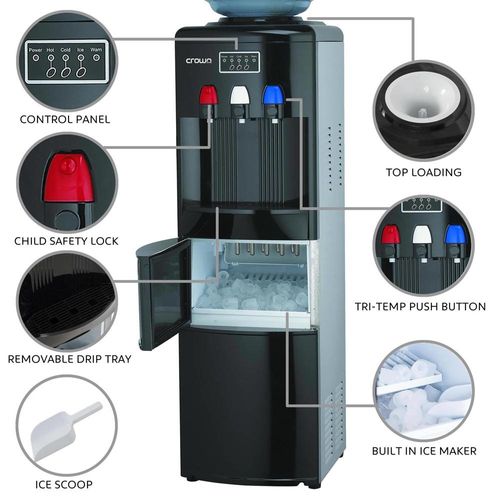 Crownline WD-232 Top Loading (Normal, Cold, & Hot) Water Dispenser w/ Built-In Ice Maker, Ice making capacity: 12kg/24Hrs.
