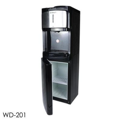 جهاز توزيع الماء من كراونلاين موديل WD-201 بالتحميل العلوي (عادي، بارد، وساخن)، 220-240 فولت، 50/60 هرتز، قدرة الإدخال: 520 واط، قدرة التسخين: 420 واط، قدرة التبريد: 100 واط.