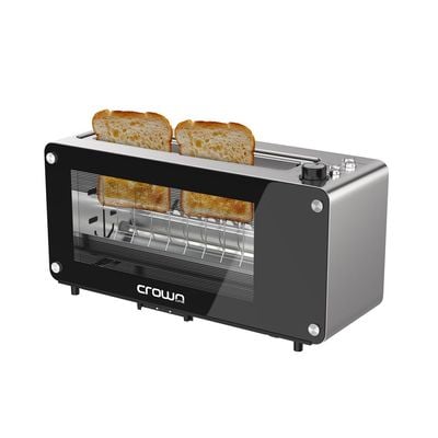 Crownline TR-274 2-Slice Glass Toaster, Wide Slot Toaster, Bagel & Defrost Settings, 1000-1260W, 220-240V, 50/60Hz