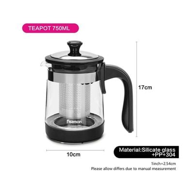 Fissman Tea Pot 750ml With Steel Filter (Borosilicate Glass)