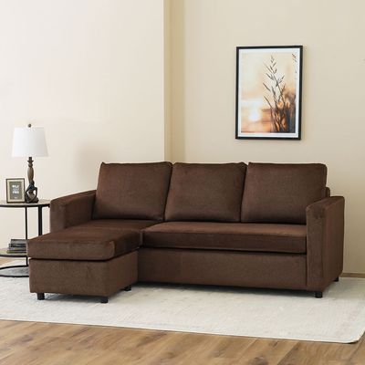 Lara 3-Seater Fabric Left & Right Reversible Corner Sofa - Brown - With 2-Year Warranty