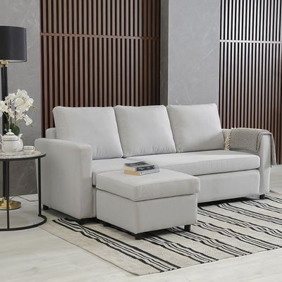 Lara 3-seater Fabric Left and Right Reversible Corner Sofa - Grey - With 2-Year Warranty