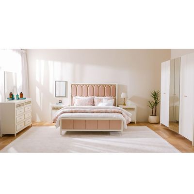 Hernan 180X200 King Bedroom Set - Pink/Glossy White/Gold - With 2-Year Warranty