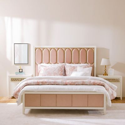 Hernan 180X200 King Bedroom Set - Pink/Glossy White/Gold - With 2-Year Warranty