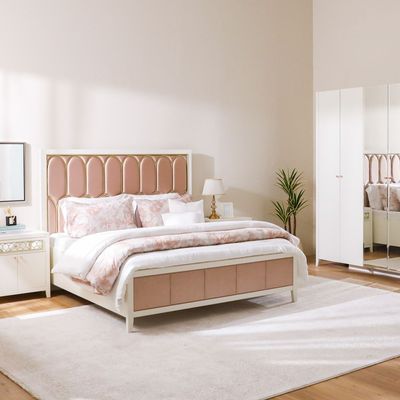 Hernan 180X200 King Bedroom Set - Pink/Glossy White/Gold - With 2-Year Warranty