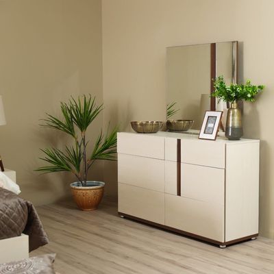 Maybell Dresser with Mirror - White Maple / Walnut