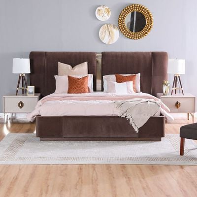 Royce 180X200 King Bed + 2 Night Stand - Brown / Beige / Bronze