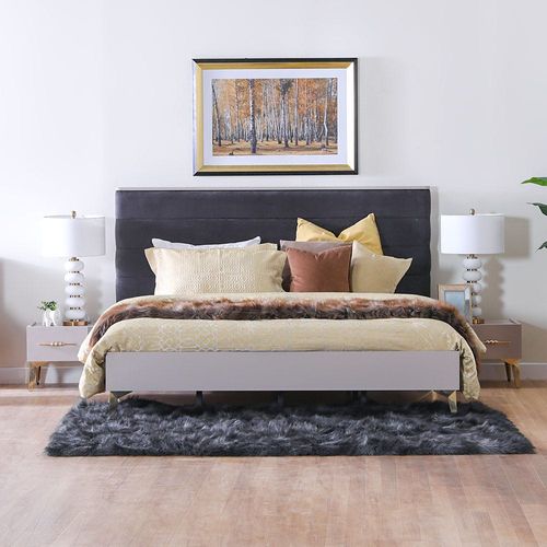 Helen 180X200 King Bed + 2 Night Stand - Grey / Gold