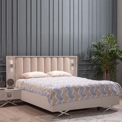 Seychelles 180x200 King Bed with 2 Nightstands - Power White/Silver - With 2-Year Warranty