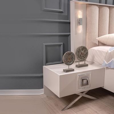 Seychelles 180X200 King Bed - 2 Night Stand - Power White / Silver