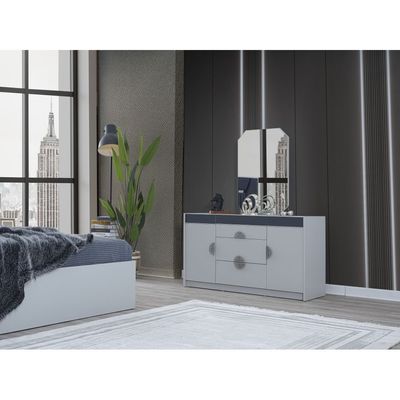 Keops 180x200 King Bedroom Set - White/Grey - With 2-Year Warranty