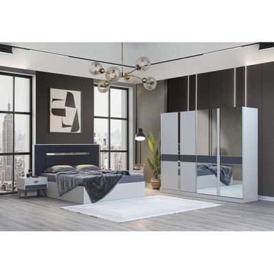 Keops 180x200 King Bedroom Set - White/Grey - With 2-Year Warranty
