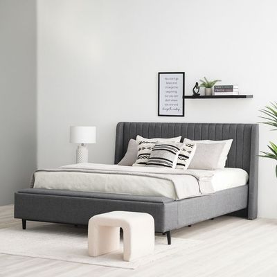 Defne 180X200 King Bed with Hydraulic Underbed Storage & Bench  - Cream/Black