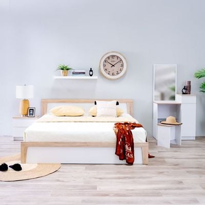 Martina 180x200 King Bed Set + Dresser and Stool - White/Sonoma Oak - With 2-Year Warranty