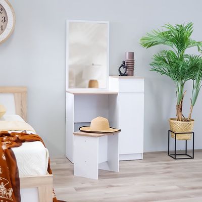 Martina 180x200 King Bed Set + Dresser and Stool - White/Sonoma Oak - With 2-Year Warranty