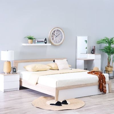 Martina 180x200 King Bed Set + Dresser and Stool - White/Sonoma Oak - With 2-Year Warranty