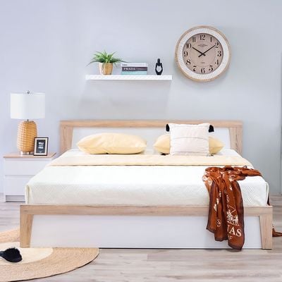 Martina 180x200 King Bed Set + Dresser and Stool - White/Sonoma Oak - With 2-Year Warranty