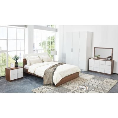 New Allano 150x200 Queen Bed - Dark Walnut/White – With 2-Year Warranty