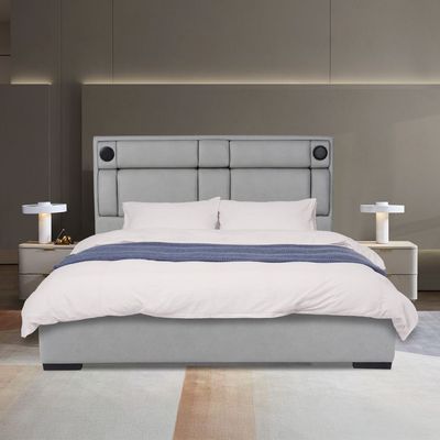 Razmiah 180x200 King Bed with Reading Lamp, Bluetooth Speakers & Charger - Light Grey - With 2-Year warranty