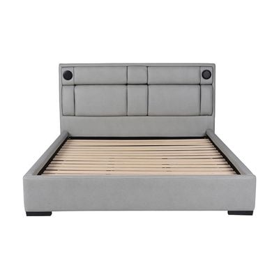 Razmiah 180x200 King Bed with Reading Lamp, Bluetooth Speakers & Charger - Light Grey - With 2-Year warranty