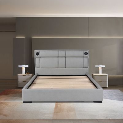 Razmiah 180x200 King Bed with Reading Lamp, Bluetooth Speakers & Charger - Light Grey - With 2-Year warranty