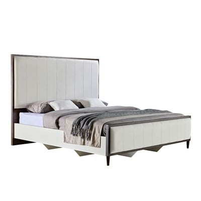 Cattleya 180x200 King Bed - Rustic White/Walnut - With 2-Year Warranty