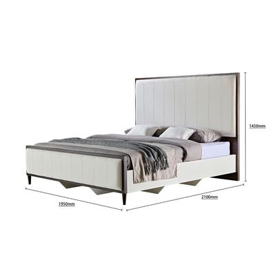 Cattleya 180x200 King Bed - Rustic White/Walnut - With 2-Year Warranty