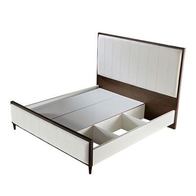 Cattleya 180x200 King Bed - Rustic White/Walnut - With 2-Year Warranty