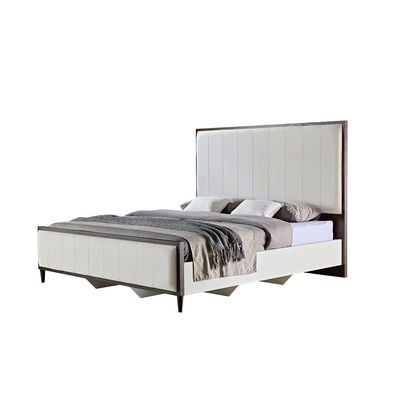 Cattleya 180x200 King Bed - Rustic White/Walnut - With 2-Year Warranty