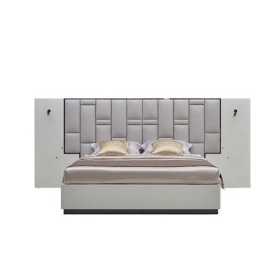 Petruci 180x200 King Bed with Reading Lamps - White/Black - With 2-Year Warranty