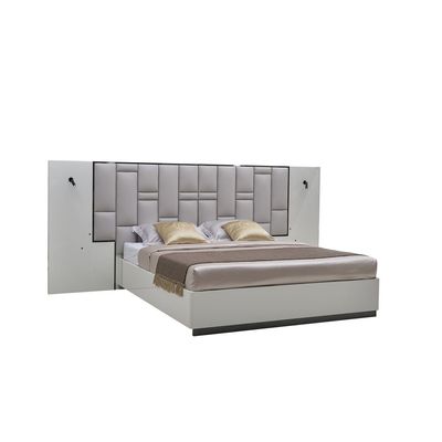 Petruci 180x200 King Bed with Reading Lamps - White/Black - With 2-Year Warranty