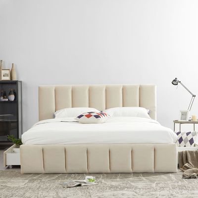 Vista 150x200 Queen Bed with 4 Drawers - Light Beige - With 2-Year Warranty