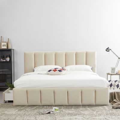 Vista 180x200 King Bed with 4 Drawers - Light Beige - With 2-Year Warranty