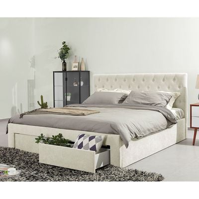 Bacia 150x200 Queen Bed with 2 Front Drawers - Beige - With 2-Year Warranty