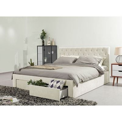 Bacia 180x200 King Bed with 2 Front Drawers - Beige - With 2-Year Warranty