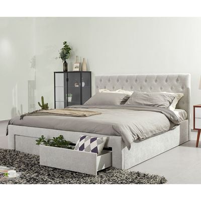Bacia 150x200 Queen Bed with 2 Front Drawers - Light Grey - With 2-Year Warranty