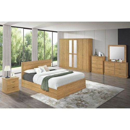 Zirco Queen Bedroom Set- Brown Oak - With 2-Year Warranty