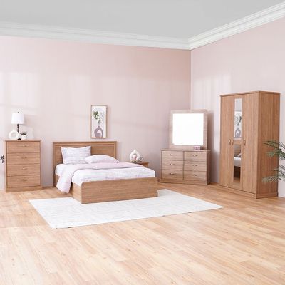 Zirco 150X200 Queen Bed with Storage - Brown Oak - With 2-Year Warranty