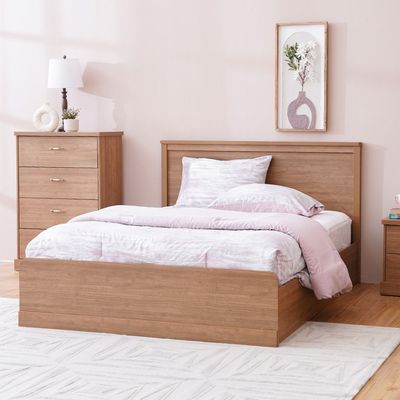 Zirco 150X200 Queen Bed with Storage - Brown Oak - With 2-Year Warranty